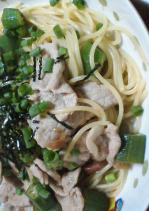豚肉とおくらの梅風味パスタ☆-レシピのメイン写真