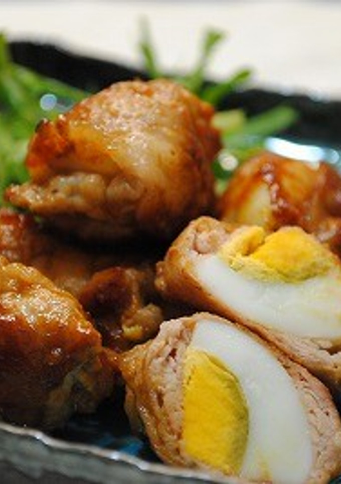 茹で卵の 豚肉巻き 焼肉 マヨソース ☆-レシピのメイン写真