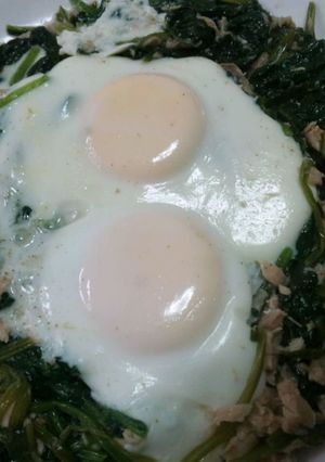 とにかく満足♪ツナとほうれん草の目玉焼き-レシピのメイン写真