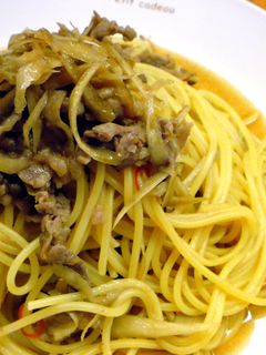 麺つゆ使って牛肉と牛蒡の和風スパ-レシピのメイン写真