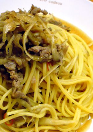 麺つゆ使って牛肉と牛蒡の和風スパ-レシピのメイン写真