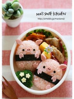 俵deぶたちゃん巻おにぎり*キャラ弁-レシピのメイン写真