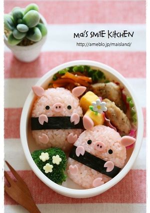 俵deぶたちゃん巻おにぎり＊キャラ弁-レシピのメイン写真
