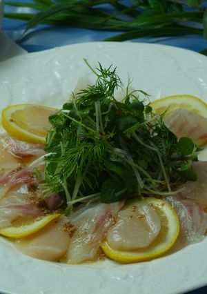 金ごま油で鯛とホタテのカルパッチョ-レシピのメイン写真