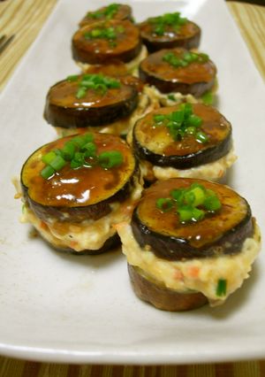 鶏の挽肉で茄子のヘルシー挟み焼き-レシピのメイン写真