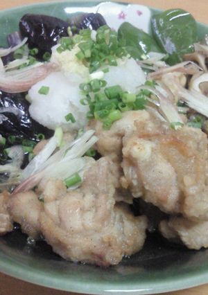 鶏唐揚げと野菜の素揚げ♪温かいおだしで♪-レシピのメイン写真