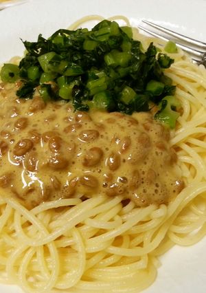 野沢菜と納豆のスパゲッティ-レシピのメイン写真