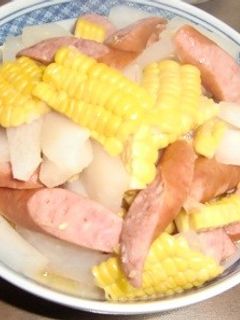 大根+とうもろこし+激辛ウインナーの煮物-レシピのメイン写真