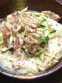 さば水煮でさっぱりコクウマ素麺-レシピのメイン写真