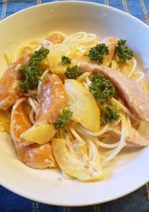 夏！ズッキーニの冷たいクリームパスタ-レシピのメイン写真