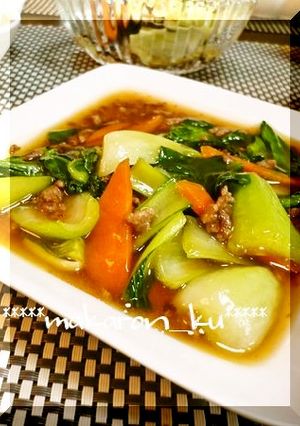 チンゲン菜のとろ～りひき肉オイスター炒め-レシピのメイン写真