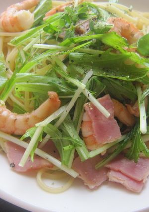 えびと水菜の春色パスタ♪-レシピのメイン写真