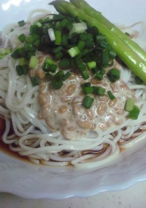 卵の変わりにマヨで納豆ひやむぎ-レシピのメイン写真