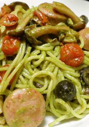 ソーセージときのこのジェノバソースパスタ-レシピのメイン写真