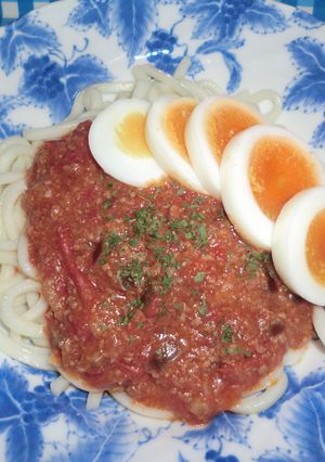 ミートソースうどん-レシピのメイン写真