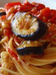 なすとトマトのパスタ♪野菜ジュース-レシピのメイン写真