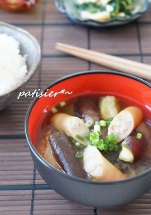 ナスとウインナーのお味噌汁-レシピのメイン写真