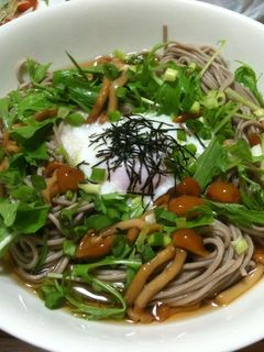 なめたけとろろの冷たいお蕎麦温たまのっけ-レシピのメイン写真