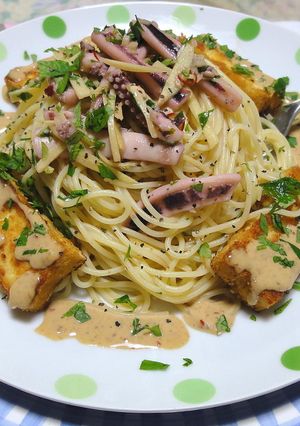 イカと厚揚げ豆腐の生姜風味の冷製パスタ-レシピのメイン写真