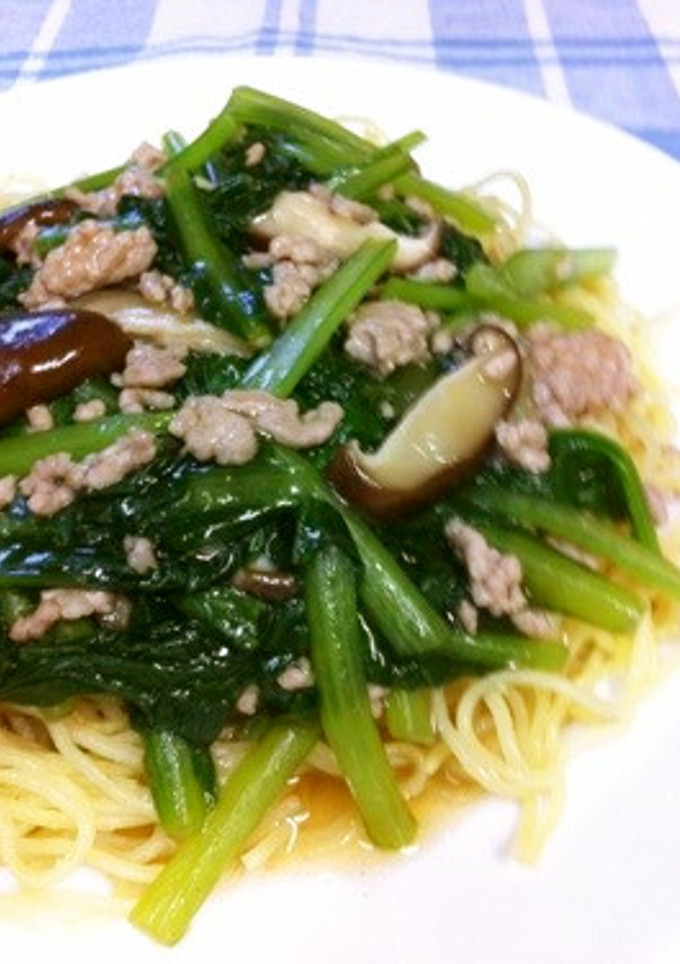 小松菜と豚挽の簡単焼きそば！-レシピのメイン写真
