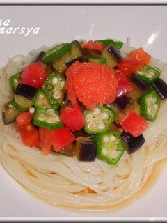 簡単おいしい!トマトとなすの明太そうめん-レシピのメイン写真
