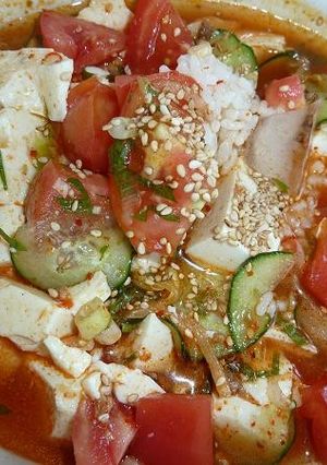 キムチと豆腐で冷たいスープご飯♪-レシピのメイン写真