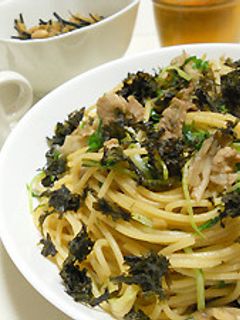 水菜と豚肉の和風パスタ-レシピのメイン写真