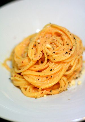 和風カルボナーラ　釜玉明太子パスタ　-レシピのメイン写真