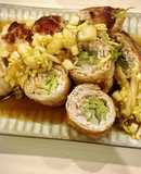 白菜の豚薄切り肉ロールと白菜のタレ