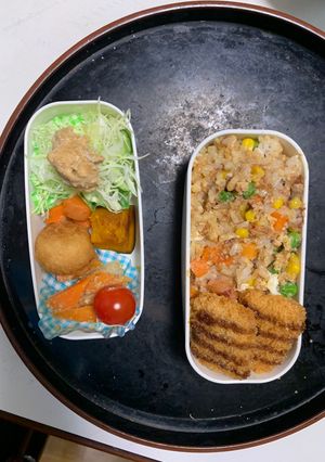 レンジ簡単中華風ロコモコ味炒飯弁当-レシピのメイン写真