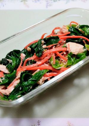 簡単料理法蓮草人参ツナさっぱり和え常備菜-レシピのメイン写真