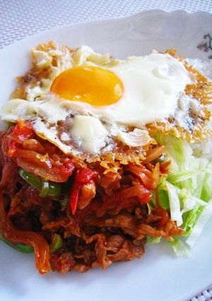 ぱりぱりチーズのトマト豚丼-レシピのメイン写真