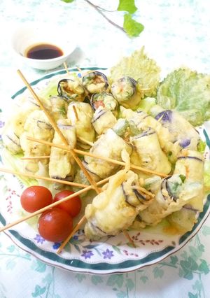 大葉味噌の夏野菜ナス巻き串天-レシピのメイン写真