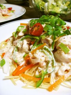 鶏ささみのヨーグルトソース冷製パスタ-レシピのメイン写真
