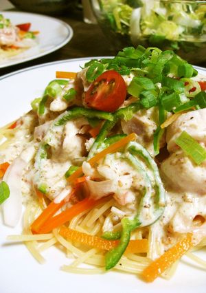 鶏ささみのヨーグルトソース冷製パスタ-レシピのメイン写真