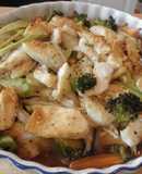 白身魚と野菜のポン酢風味オーブン焼き