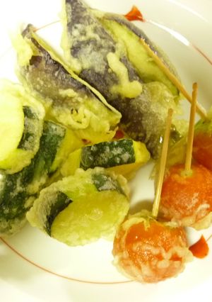 ズッキーニ・水茄子・プチトマトの天ぷら！-レシピのメイン写真