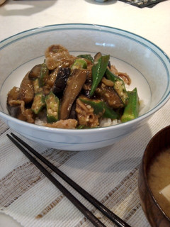 なすとオクラと豚肉のこってり丼-レシピのメイン写真