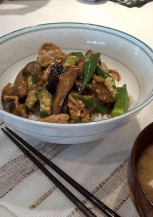 なすとオクラと豚肉のこってり丼-レシピのメイン写真