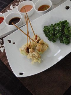 アナゴのかば焼きときゅうりの串天揚げ-レシピのメイン写真