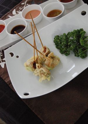 アナゴのかば焼きときゅうりの串天揚げ-レシピのメイン写真