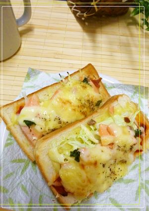 鮭とキャベツと福神漬のトースト-レシピのメイン写真