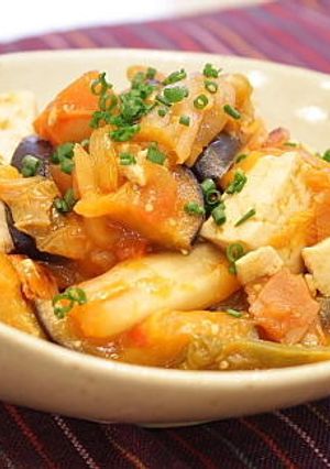 夏野菜と豆腐のキムチ炒め-レシピのメイン写真