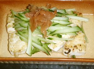 梅キュウとシソドレで美味しい一口焼絹豆腐-レシピのメイン写真