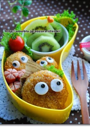焼おにぎりでまっくろくろすけ　キャラ弁-レシピのメイン写真