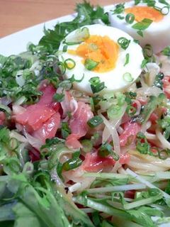 スモークサーモンとゴーヤの冷製パスタ-レシピのメイン写真