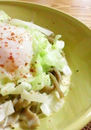 そば粉の平打ち麺ｄｅカルボナーラ風-レシピのメイン写真