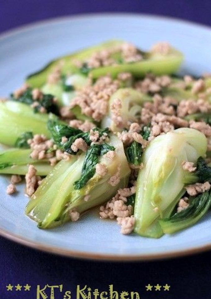 青梗菜とひき肉のガーリックオイスター炒め-レシピのメイン写真