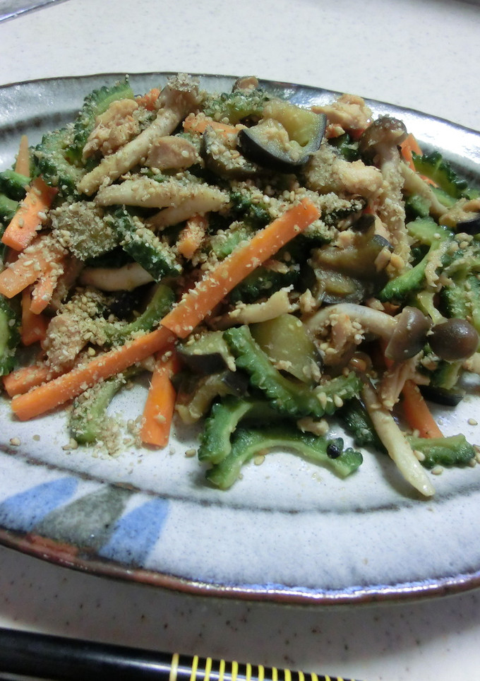 夏野菜　ゴーヤとなすの味噌ゴマラー油炒め-レシピのメイン写真