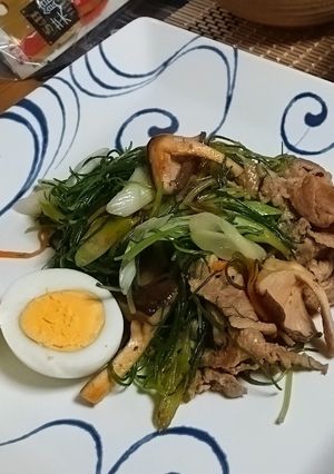 豚肉・おかひじき・ネギ・しいたけの炒め物-レシピのメイン写真